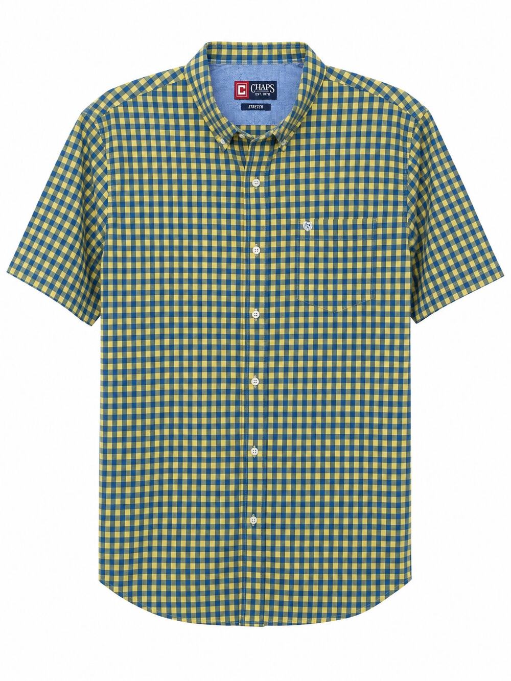 Men’s Chaps Blue & Yellow Plaid Short Sleeve Button-Up Shirt